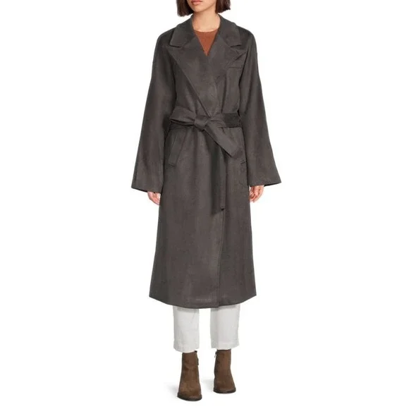NWT Rebecca Minkoff Dark Gray Faux Suede Long Wrap Trench Coat Women's Large - Picture 1 of 8